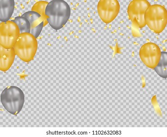 golden and silver balloons, confetti