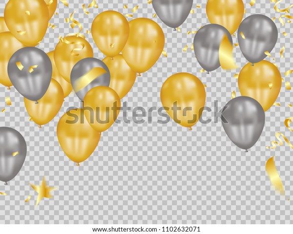 Golden Silver Balloons On Transparent Background Stock Vector (Royalty