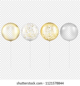 Golden And Silver Balloons Transparent Background With Gradient Mesh, Vector Illustration