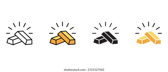 Conjunto de iconos de barras doradas y plateadas sobre fondo blanco. , metálico, valioso, rico, rico, opulento Vector. Ilustración vectorial.