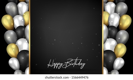 Golden, silver and black realistic vector balloons, elegant background for sale for web and print, luxury decoration for holiday sale, black Friday or other special offer banner or poster