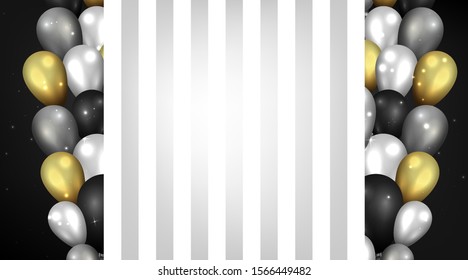 Golden, silver and black realistic vector balloons, elegant background for sale for web and print, luxury decoration for holiday sale, black Friday or other special offer banner or poster