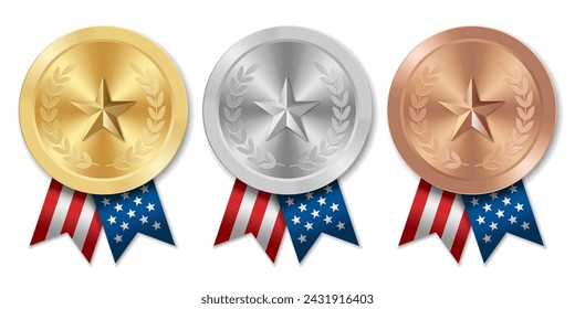 Goldene Silber- und Bronzemedaille Sport mit US-Bändern und Stern