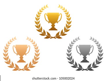 Golden, silver and bronze awards with laurel wreath for sports design, such logo. Jpeg version also available in gallery