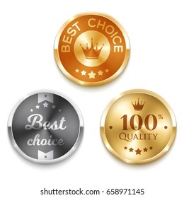 Golden, silver and bronze badges. Vector illustration