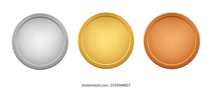 Dourado, prata, moeda de bronze, etiqueta, distintivo, ilustração do vetor da medalha