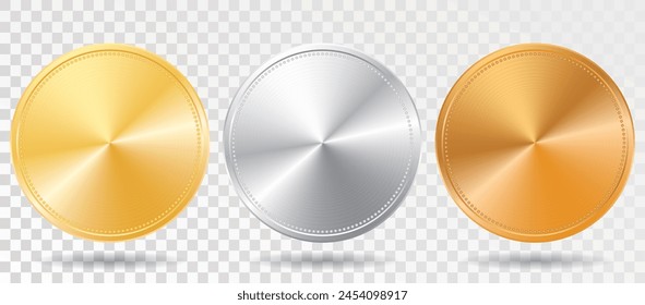 golden, silver and bronze coins, vector illustration