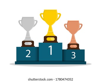 Golden, silver and bronze cup. 1, 2, 3 place. Award. Winner. Vector flat style.