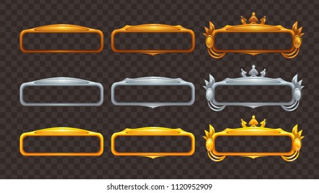 Golden, silver and bronze frames set. Vector assets for web or game design.