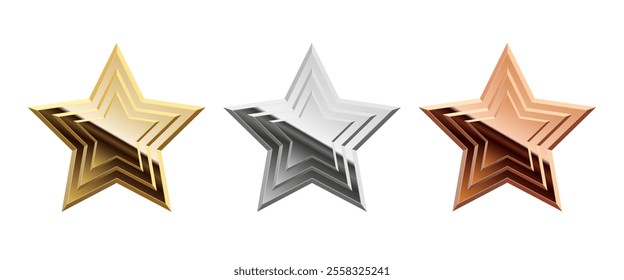 Golden silver and bronze glossy mirror star for apps and websites