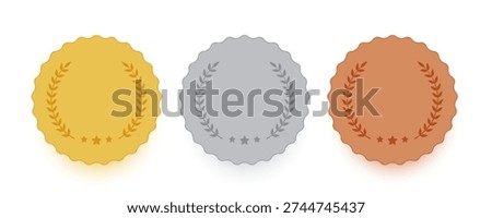 golden, silver and bronze laurel badge in collection vector