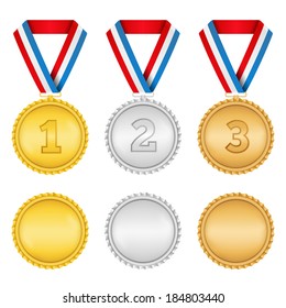 Golden, silver and bronze medals on white background, vector eps10 illustration