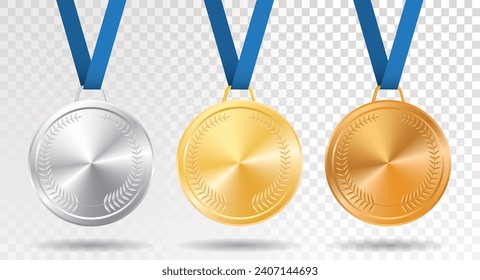 golden, silver and bronze medals, vector illustration