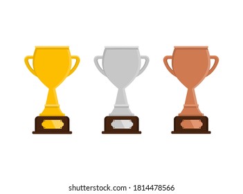 Golden, silver and bronze trophy cup. Award. Winners cup. Vector