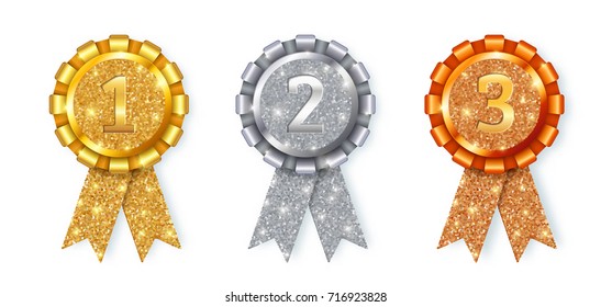 Golden, silver and bronze vector medals isolated on white background