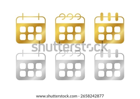Golden and silver calendar with icon set.