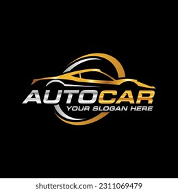 Golden and silver car logo sign vector template