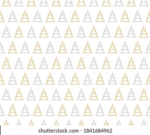 Golden and silver Christmas trees on a white background. Festive seamless pattern for packaging, wrapping paper. Vector illustration.