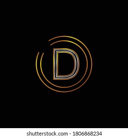 Golden and Silver Colored Alphabetic Design of D letter .Logo Design for Letter D .Letter D is Enclosed in Two Circle .Unique Combination of Golden and Silver Colored Gradient.