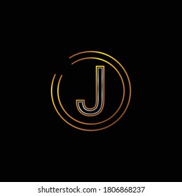 Golden and Silver Colored Alphabetic Design of J letter .Logo Design for Letter J .Letter J is Enclosed in Two Circle .Unique Combination of Golden and Silver Colored Gradient.