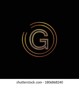 Golden and Silver Colored Alphabetic Design of G letter .Logo Design for Letter G .Letter G is Enclosed in Two Circle .Unique Combination of Golden and Silver Colored Gradient.