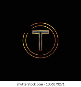Diseño alfabético de colores dorados y plateados de la letra T .Logo Design para la letra T.Letter T se adjunta en dos círculos. Combinación única de gradiente de color dorado y plateado.