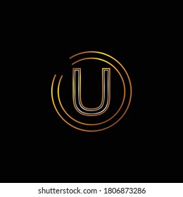 Diseño alfabético de color dorado y plateado de la letra U .Logo Design para la letra U.Letter U se adjunta en dos círculos. Combinación única de gradiente de color dorado y plateado.