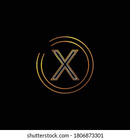 Golden and Silver Colored Alphabetic Design of X letter .Logo Design for Letter X .Letter X is Enclosed in Two Circle .Unique Combination of Golden and Silver Colored Gradient.