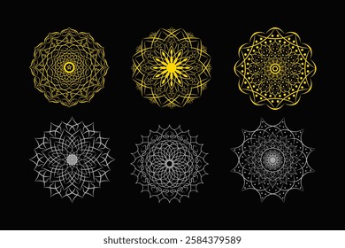 Golden and Silver Colour Intricate Mandala Designs – Symmetry and Elegance.