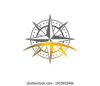golden silver compass on curved earth ground horizon