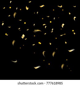 Golden and Silver Confetti. Vector Festive Illustration of Falling Shiny Confetti Glitters Isolated on Transparent Checkered Background. Holiday Decorative Tinsel Element for Design