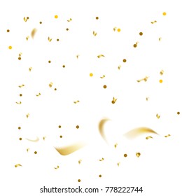 Golden and Silver Confetti. Vector Festive Illustration of Falling Shiny Confetti Glitters Isolated on Transparent Checkered Background. Holiday Decorative Tinsel Element for Design