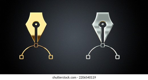 Icono de edición dorado y plateado, símbolo mínimo de reescritura sobre fondo negro. Icono de representación 3d, edición vectorial, icono de edición moderno y de lujo