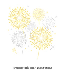 Golden silver fireworks. Festive, victory, celebrating vector background. Firework isolated on white backdrop