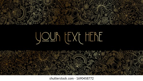 Golden silver floral rectangle frame with flowers and leaves. For sheet design, scrapbooking, greeting card, banner