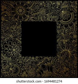 Goldenes silbernes, florales Rechteck mit Blumen und Blättern. Für Blechdesign, Scrapbooking, Grußkarte, Banner