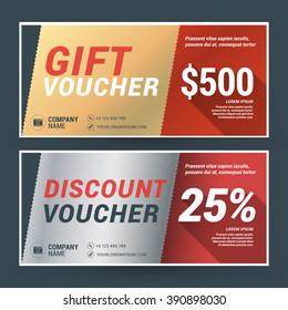 Golden and Silver Gift Voucher. Vector Design Print Template. Gift Certificate. Coupon, Ticket Template. Vector Illustration