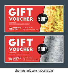Golden and Silver Gift Voucher. Vector Design Print Template. Gift Certificate. Coupon, Ticket Template. Vector Illustration