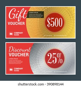 Golden and Silver Gift Voucher. Vector Design Print Template. Gift Certificate. Coupon, Ticket Template. Vector Illustration