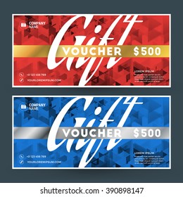 Golden and Silver Gift Voucher. Vector Design Print Template. Gift Certificate. Coupon, Ticket Template. Vector Illustration