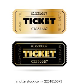 Golden and silver glittering stub ticket templates on white background.
