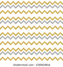 Golden and silver glittering zigzag pattern. Gold Seamless pattern. Repeatable geometric design. Can be used for fabric, wallpaper, web background, greeting card, scrap booking, vector