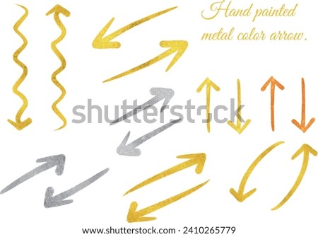 Golden silver hand drawn arrows set.