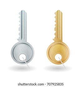 Golden And Silver Key Icon/
Illustration of a set of two keys for house door, in silver and gold