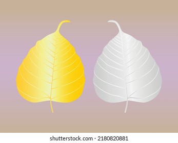 Golden und silberne Blätter von Bodhi Baum. Ficus religiosa oder heilige Feigen. Symbole des Buddhismus. Bodhi Rahmen-Logo mit Retro-Verzierungsmuster.- Vektorgrafik.