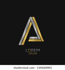 Golden silver letter A logo. Vector illustration