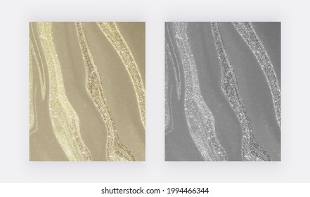 Golden and silver liquid glitter wall art prints