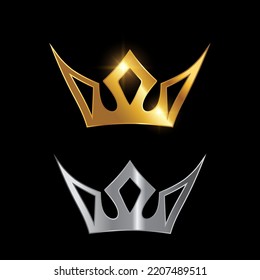Golden Silver Luxury Crown Vektor Sign auf schwarzem Hintergrund