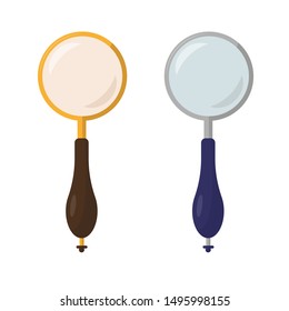 Golden and silver magnifiers isolated on white background. Vector illustration.
