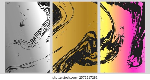 Golden silver marble set for the A0 size poster.Elegant marble texture set. Luxury vector, Made on 23 jan 2025.black, lux pattern for cover, invitation template.